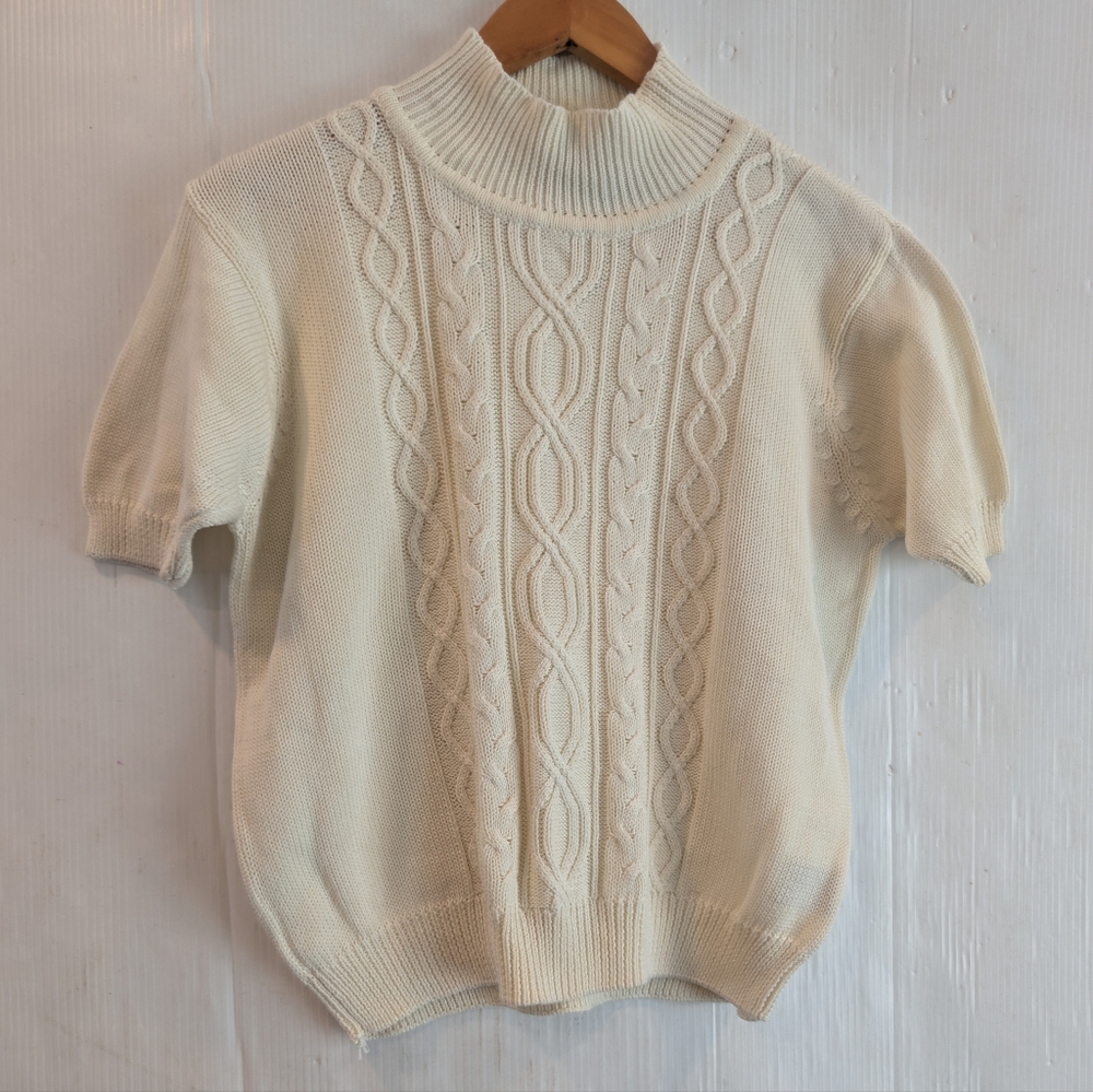 VINTAGE Hunt Club 100% Cotton Short Sleeve Cream Mockneck Sweater Size Large - Picture 7 of 7